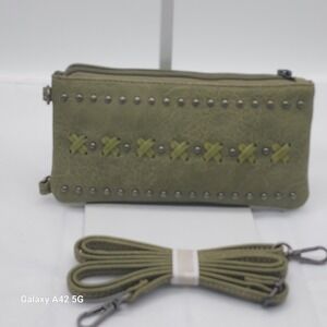 American Bling ABT1001WGN Olive Green Studded Crossbody Wallet Phone Bag